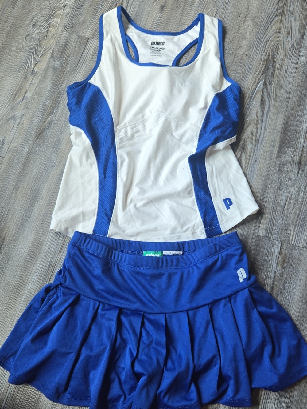 Prince Girls' White and Blue Athletic Tank Top and Skirt Set